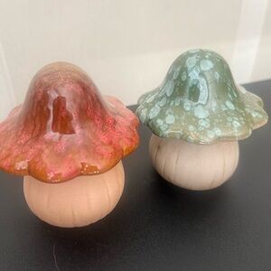 2 Ceramic Mushroom Garden Figurines , Fairy Garden